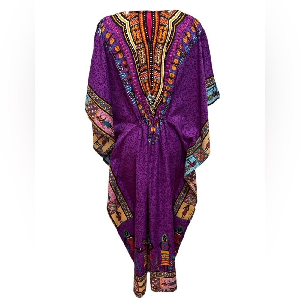 80s 2PCs KAFTANS 1 PURPLE WHIMSICAL DASHIKI EGYPTIAN 1 GREEN PAISLEY PRINT M - Picture 4 of 8